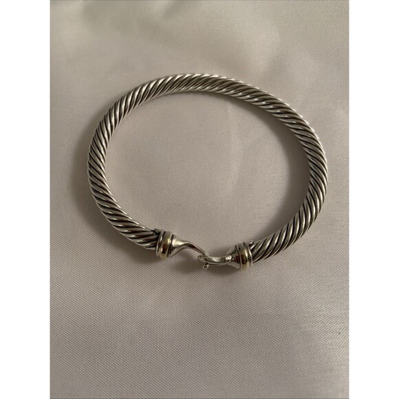 David Yurman Sterling Silver 5mm Cable Classic Buckle Bracelet 18k Gold S/M 6”